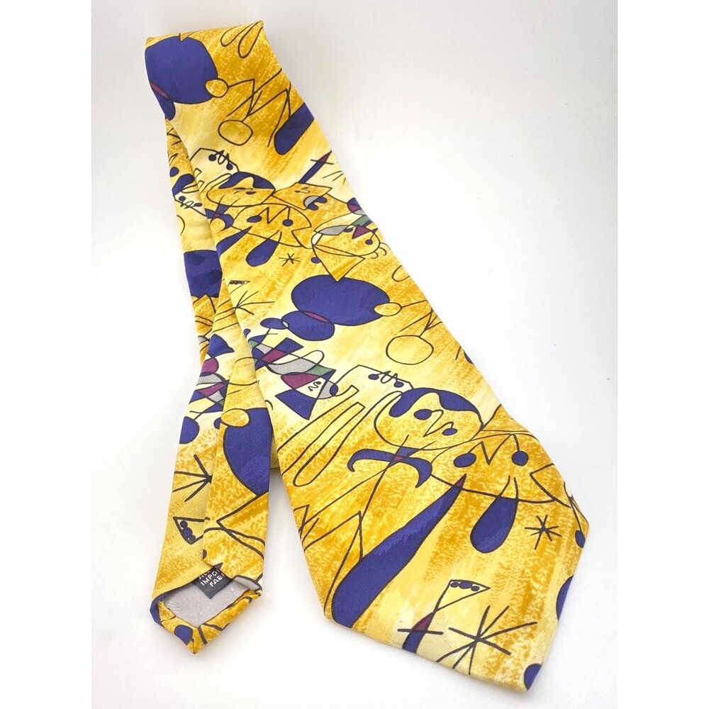 Vtg Milano All Silk Mens Abstract Designer Neck Tie Yellow Blue Artistic Retro
